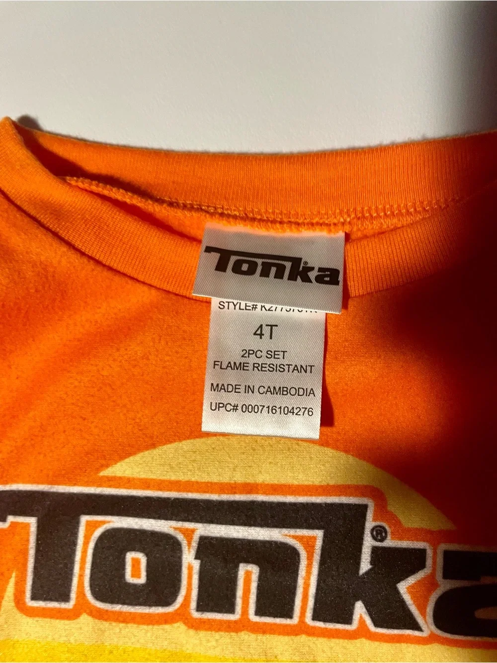 NWT Tonka Boys Orange Fleece Dump Truck Long Sleeve Pajama Sleep Shirt 4T